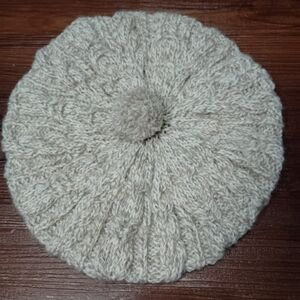 Janette Murray 100% wool hand knitted pompom beret